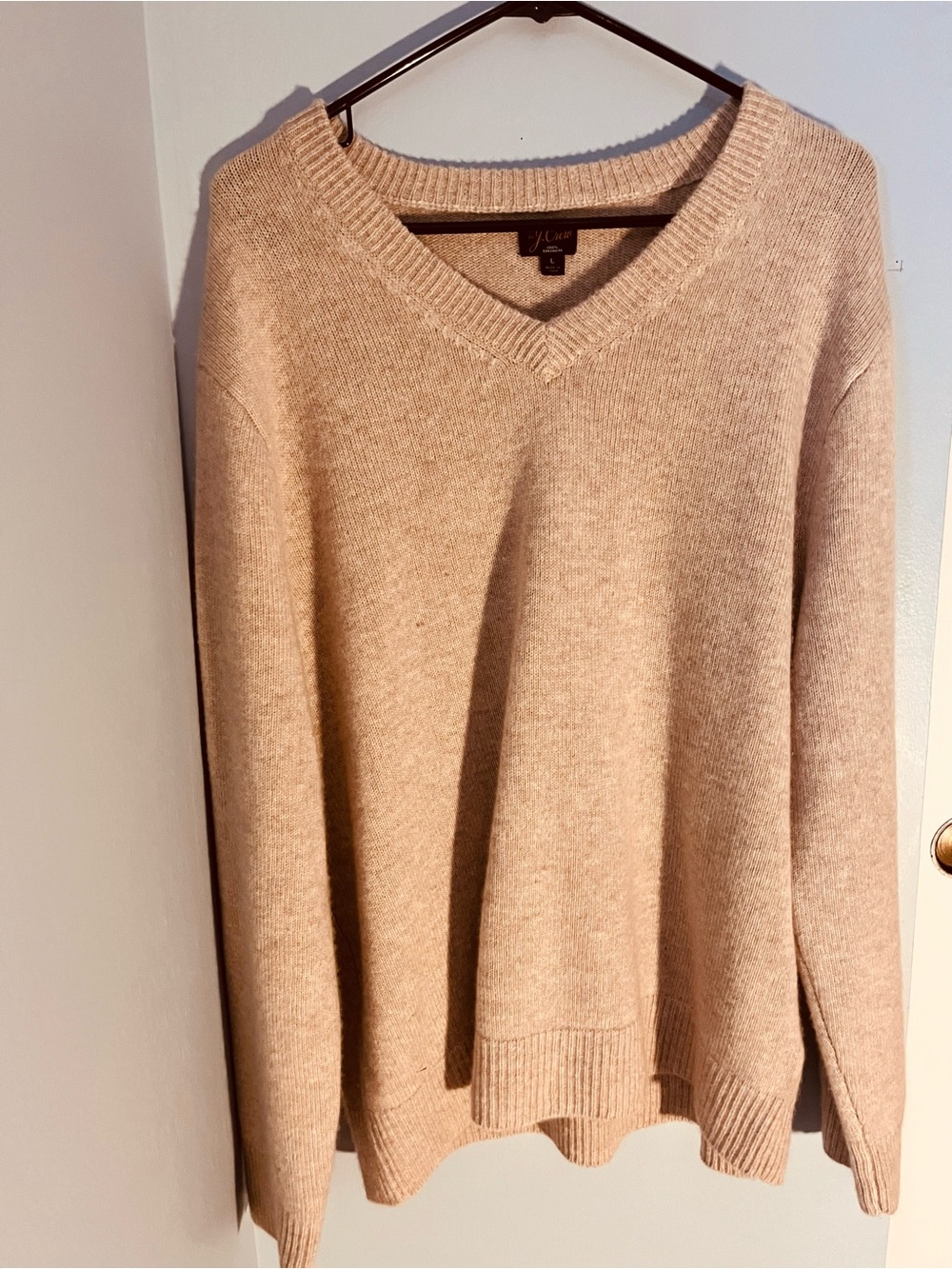 J. Crew Men's V-Neck 100% Cashmere Sweater in Light Tan